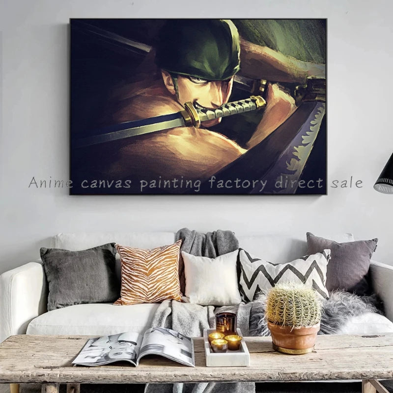 A high-quality Monkey D Luffy HD Poster printed on canvas, featuring Japanese anime art suitable for bar and home wall decoration.