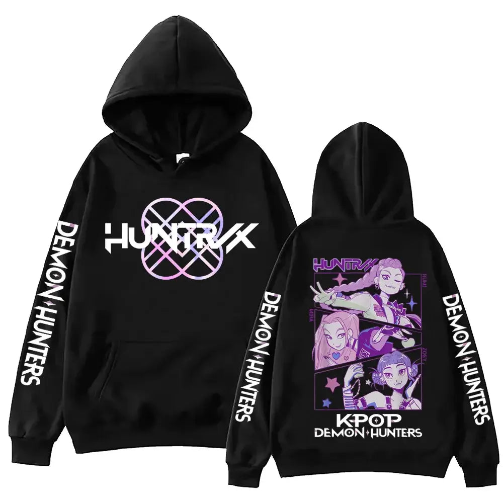A unisex Autumn Anime Demon Hunters Hoodie in a Y2K Harajuku hip hop style, designed as alphabet sportswear.