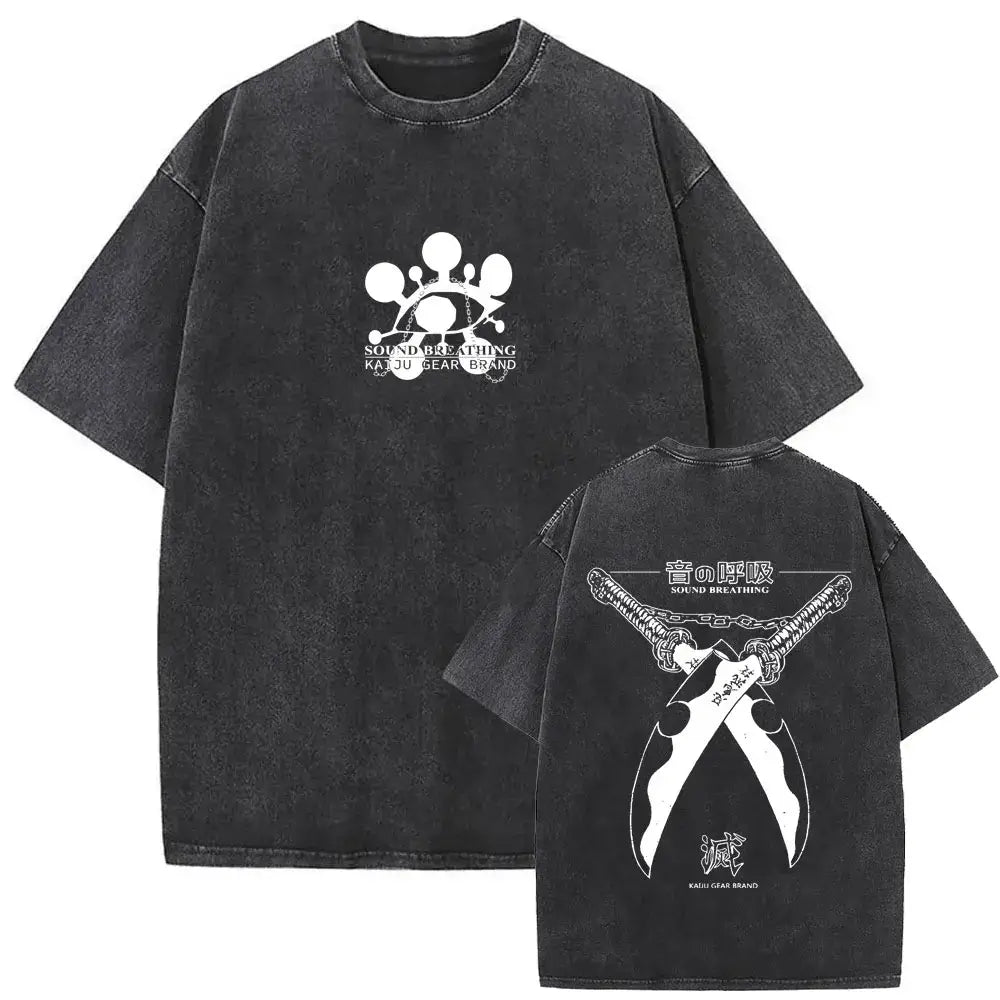 A vintage washed Demon Slayer Daki Graphic T-shirt with a cherry blossom design, an oversized casual cotton tee for men and women.