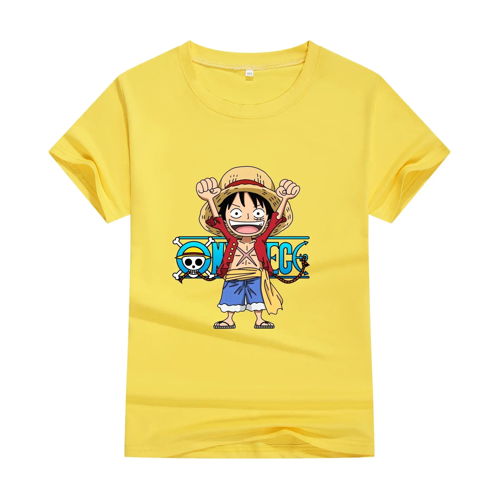 A cute unisex One Piece Anime Cotton T-shirt with a cartoon print, ideal as a summer fashion gift for boys and women.