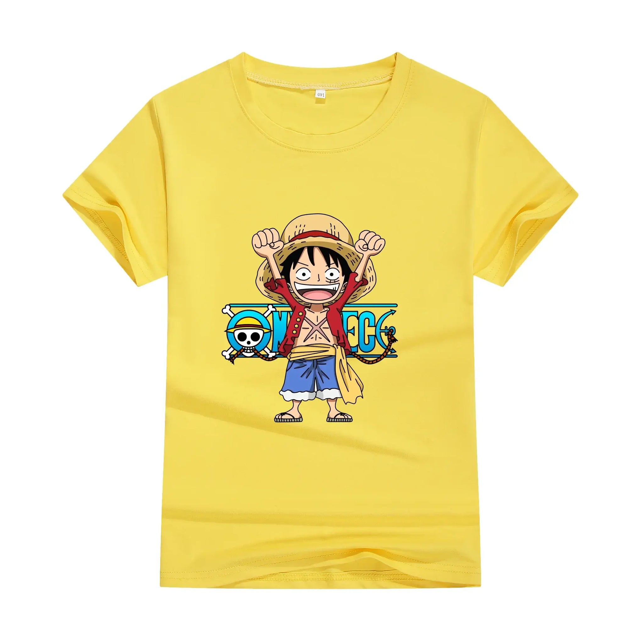 A cute unisex One Piece Anime Cotton T-shirt with a cartoon print, ideal as a summer fashion gift for boys and women.