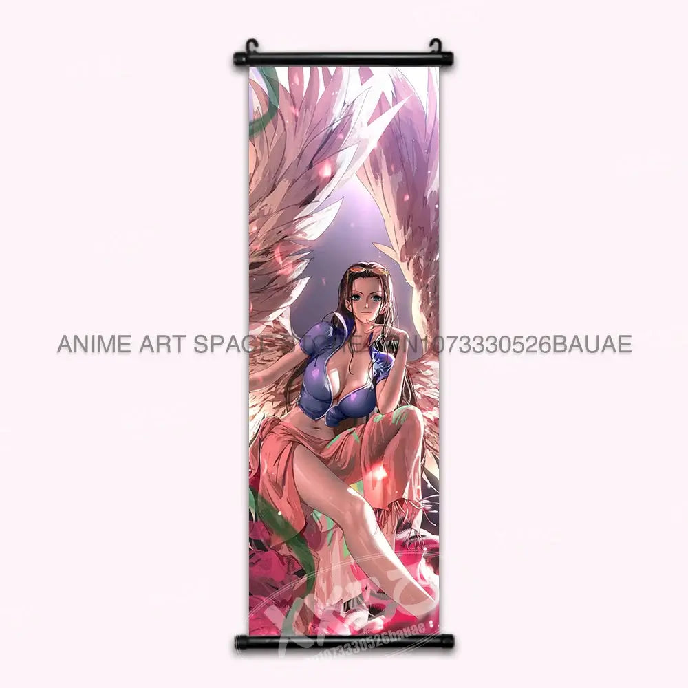 A vibrant One Piece Hanging Painting featuring anime characters Monkey D. Luffy, Portgas D. Ace, Sabo, and Shanks on a canvas scroll for home decor.