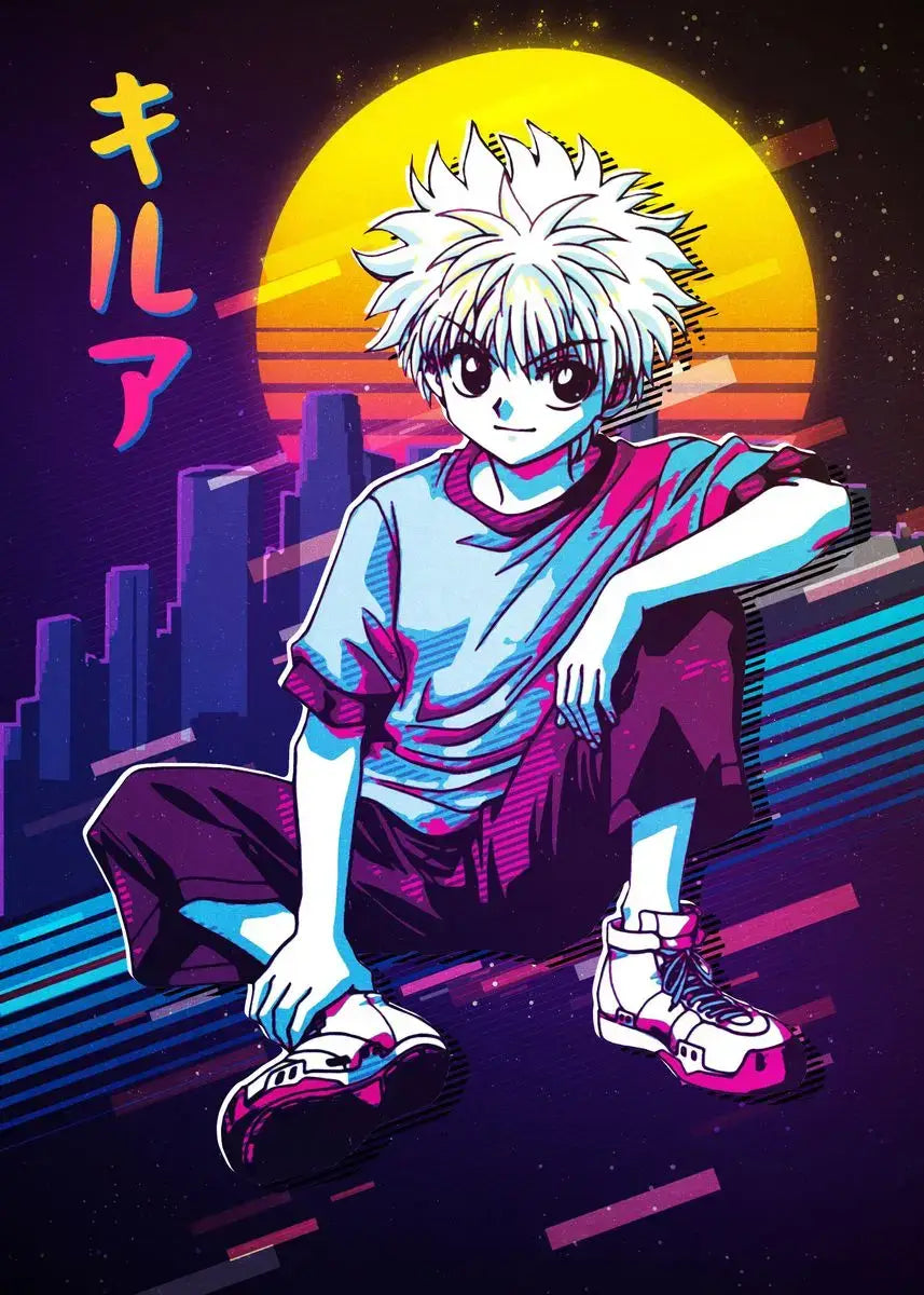 A retro style Hunter x Hunter Anime Poster printed on high-quality canvas featuring Gon and Killua, ideal for home decor and kids' bedrooms.