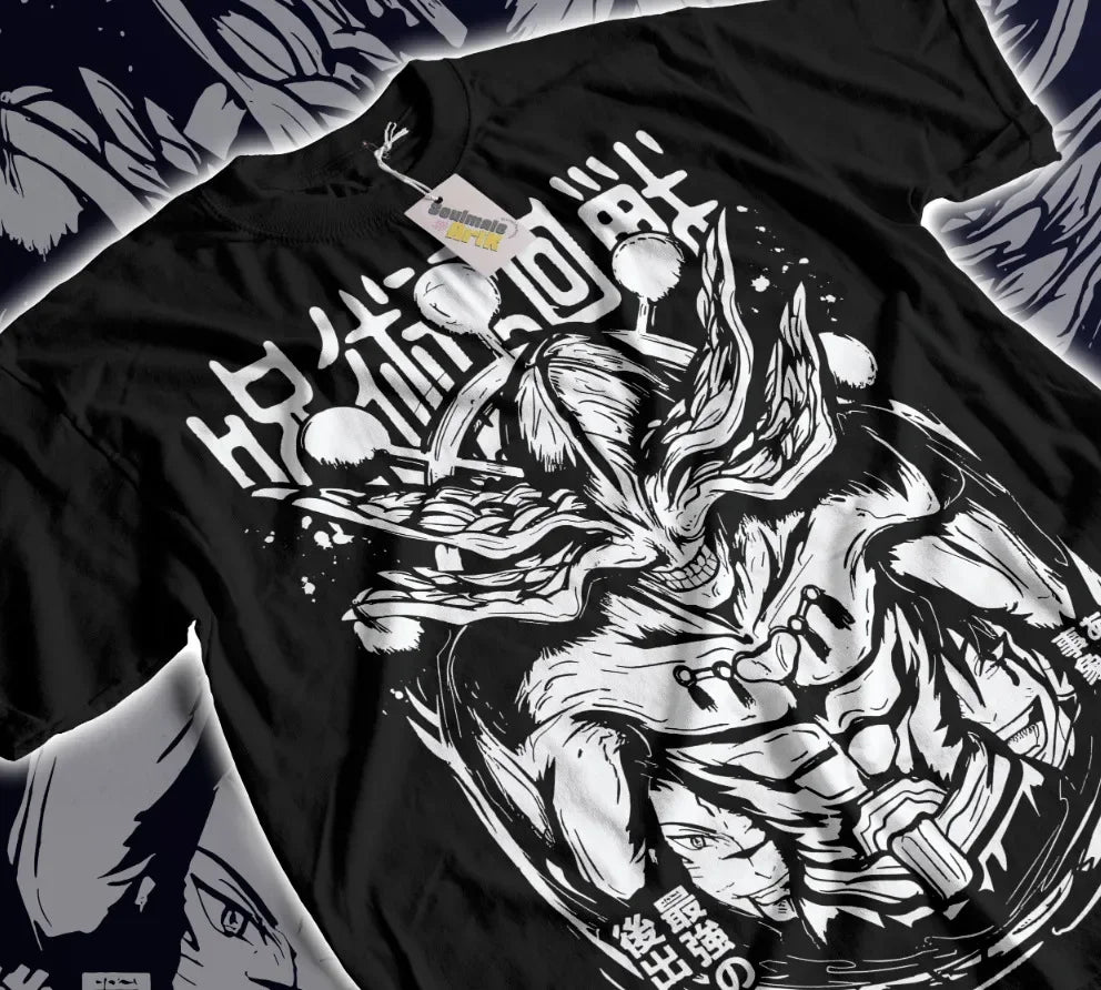 A soft Mahoraga T-shirt from Jujutsu Kaisen, featuring a graphic inspired by the Divine General Shikigami used by Megumi Fushiguro.