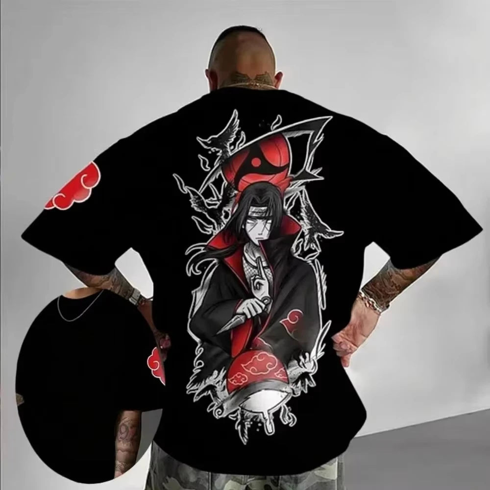 A breathable cotton Uchiha Itachi Oversized T-shirt by MINISO, featuring a sporty graphic print of the Akatsuki member for adults and children.