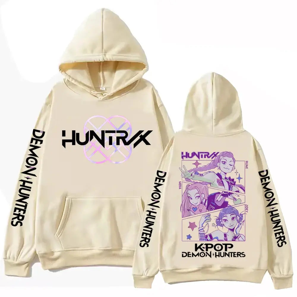 A unisex Autumn Anime Demon Hunters Hoodie in a Y2K Harajuku hip hop style, designed as alphabet sportswear.