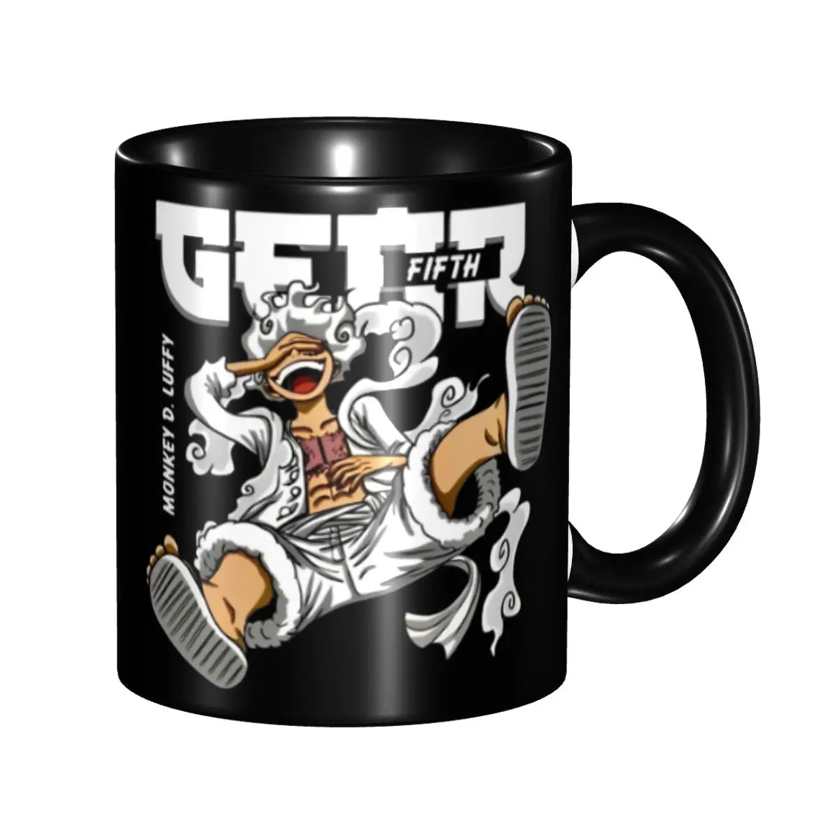 A cute Monkey D. Luffy Gear Fifth Mug featuring the Sun God Nika anime character, designed as a durable water cup gift for kids.