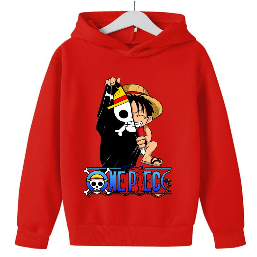 A 2025 New Anime One Piece Hoodies for Kids, a fashion Luffy pullover and hip hop coat for boys' clothing and cosplay.