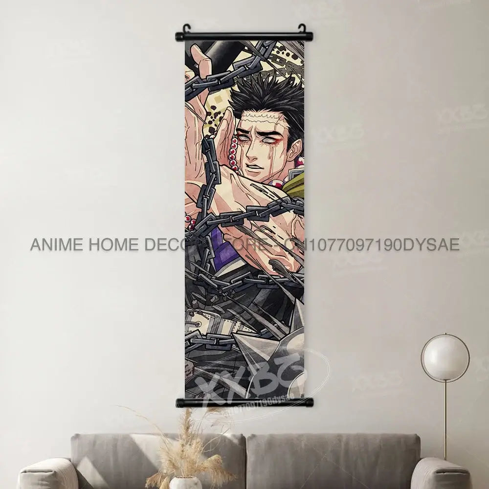 High-quality Demon Slayer Posters wall art scrolls featuring Hashira Kanroji Mitsuri, Iguro Obanai, and Tokitou Muichirou for home decor.