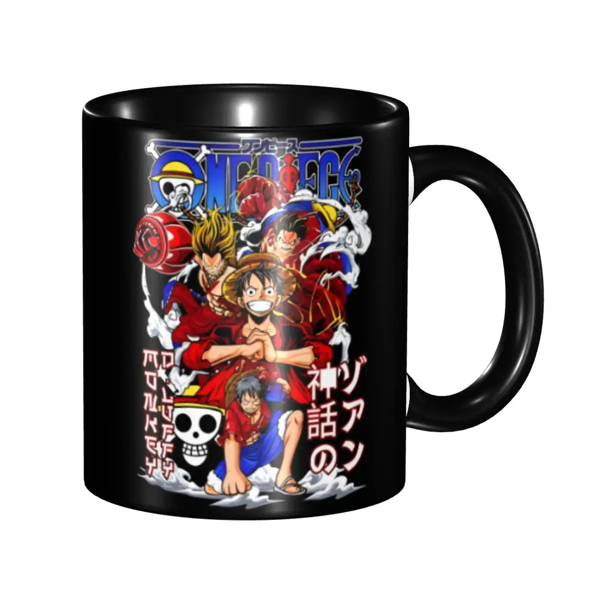 A colorful Kid's Luffy One Piece Mug featuring cute cartoon anime art, designed as a durable water cup gift for girls and boys.