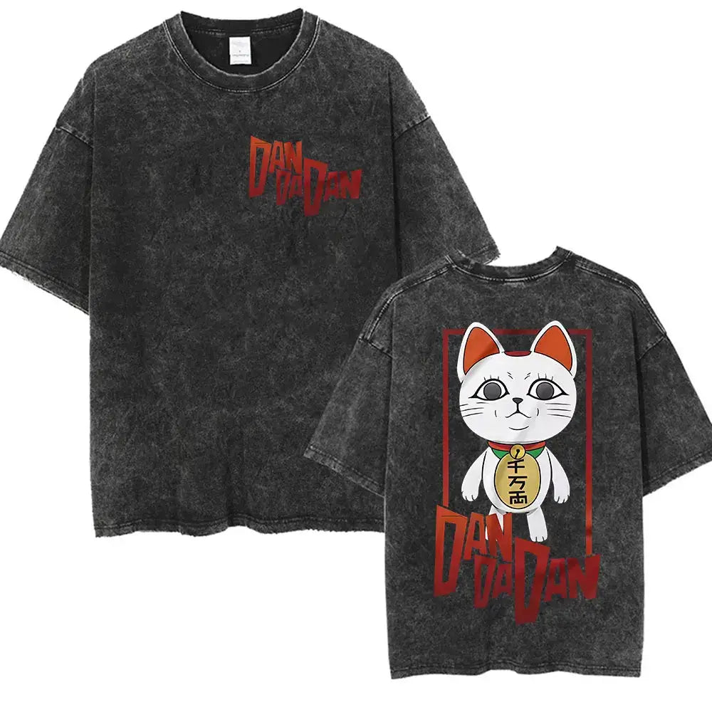 A unisex vintage washed Japan Anime Dandadan Okarun Graphic T Shirt made from high-quality cotton for streetwear fashion.