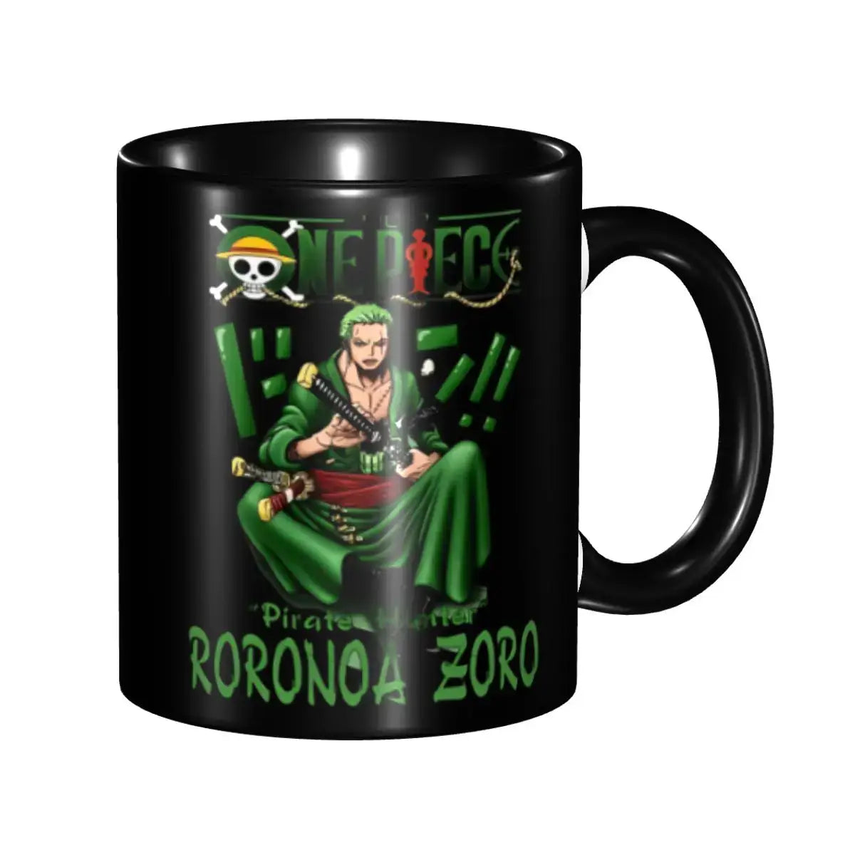 A ceramic Monkey D Luffy Quotes One Piece Mug featuring funny anime text and pirate character art, designed as a durable present for kids.