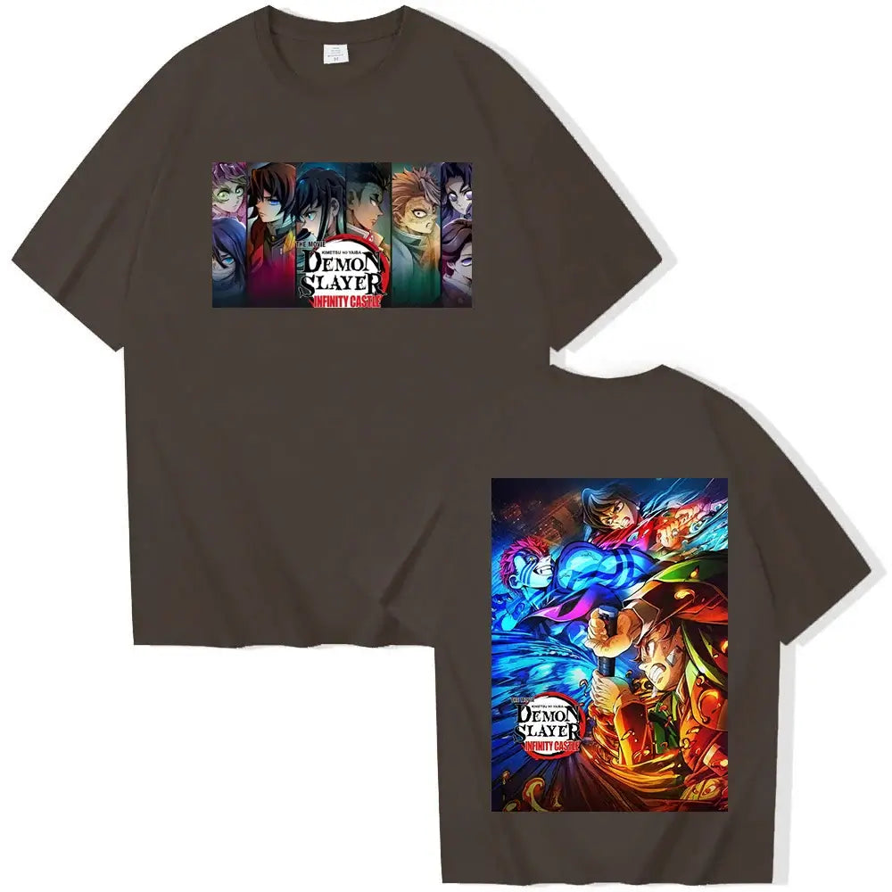 A unisex Anime Demon Slayer Infinity Castle T-Shirt in a Harajuku crewneck style, perfect as a fan gift.