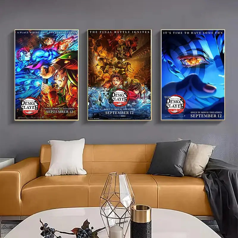 High-quality Demon Slayer Infinity Castle Poster printed on durable canvas, featuring the 2025 Movie Arc and Hashira battle wall art.