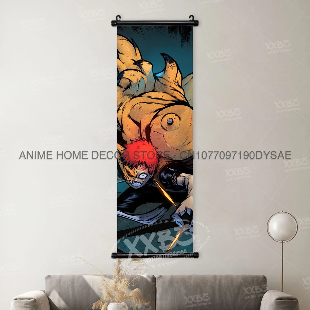 High-quality Uzumaki Naruto Posters wall art scroll featuring Sasuke Uchiha, Madara, and Might Guy for anime home decor.