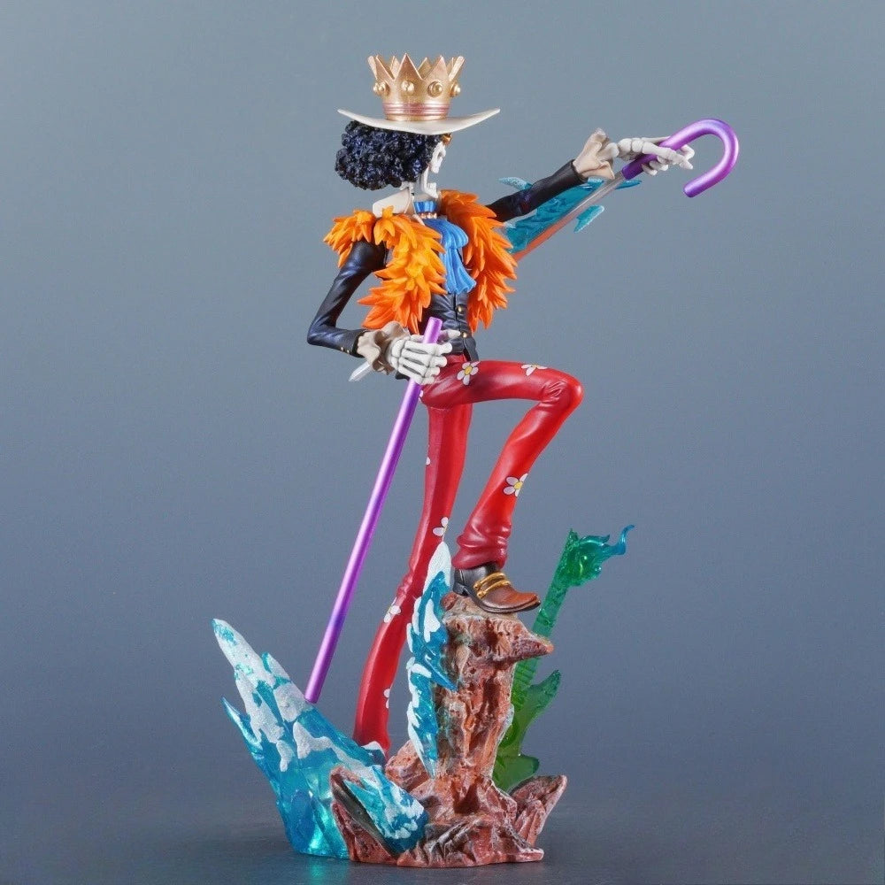 A high-quality 33cm One Piece Brook Figure made of PVC, featuring the Soul King in a dynamic pose for anime desktop decoration.
