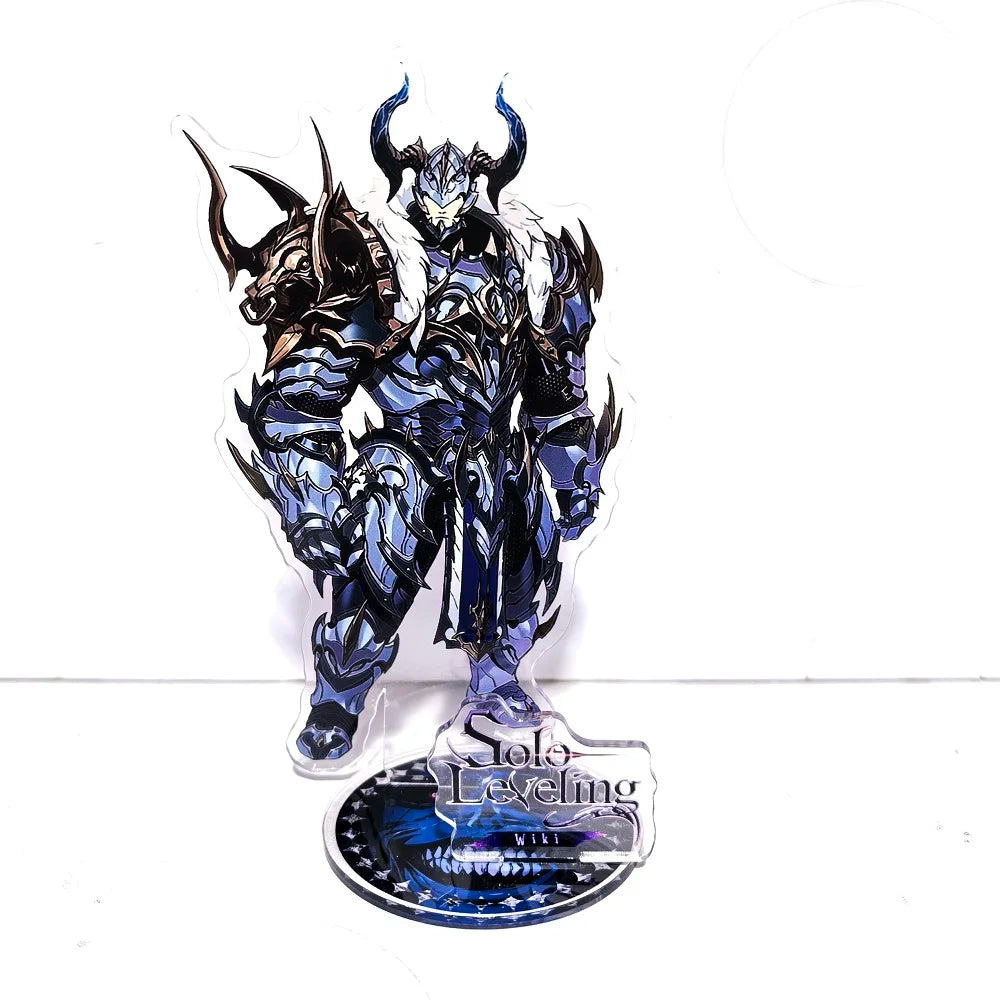 A high-definition 15cm Solo Leveling Acrylic Stand featuring Sung Jinwoo, Sung Jin Ah, and Yoo Jin Ho anime action figures for desk decoration.