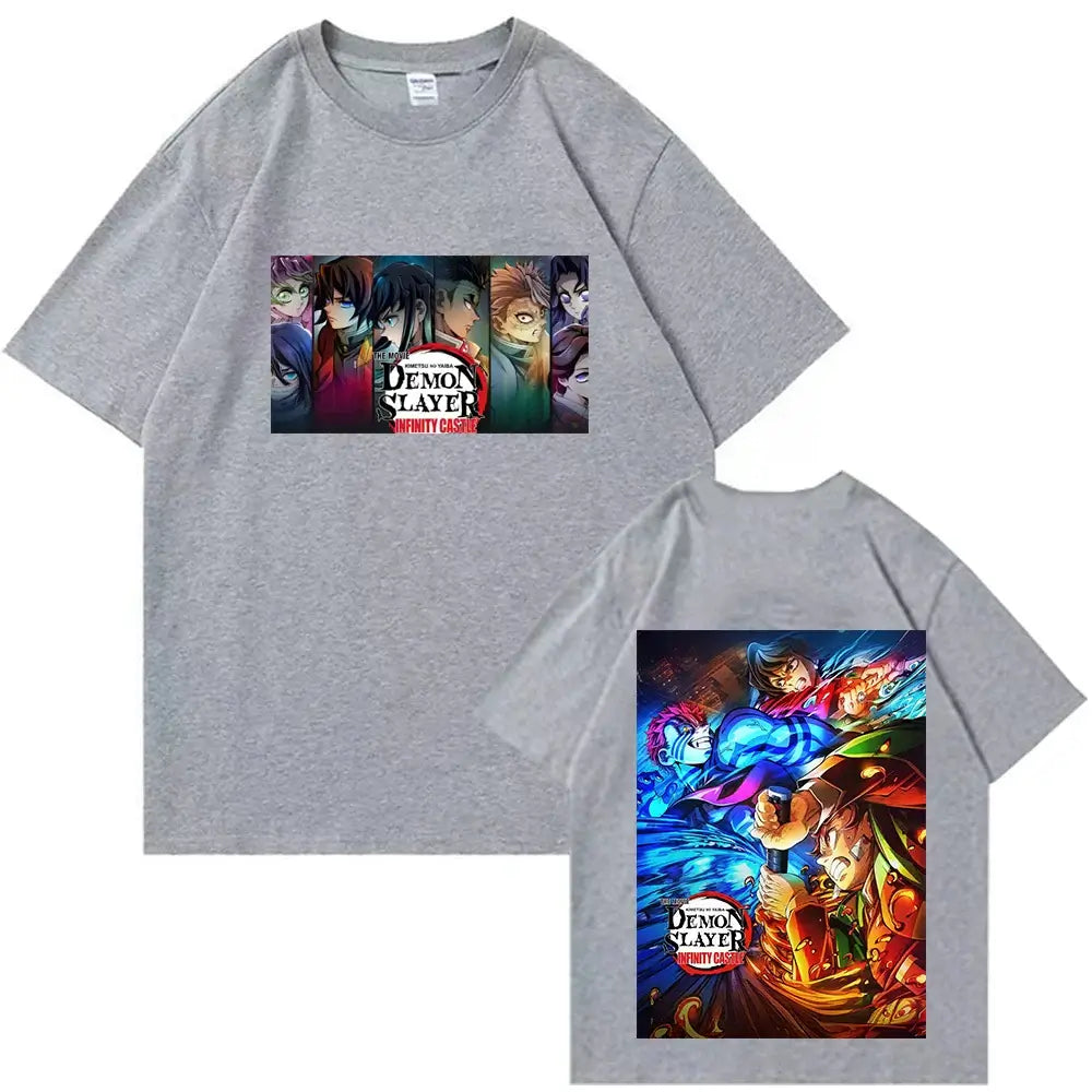 A unisex Anime Demon Slayer Infinity Castle T-Shirt in a Harajuku crewneck style, perfect as a fan gift.