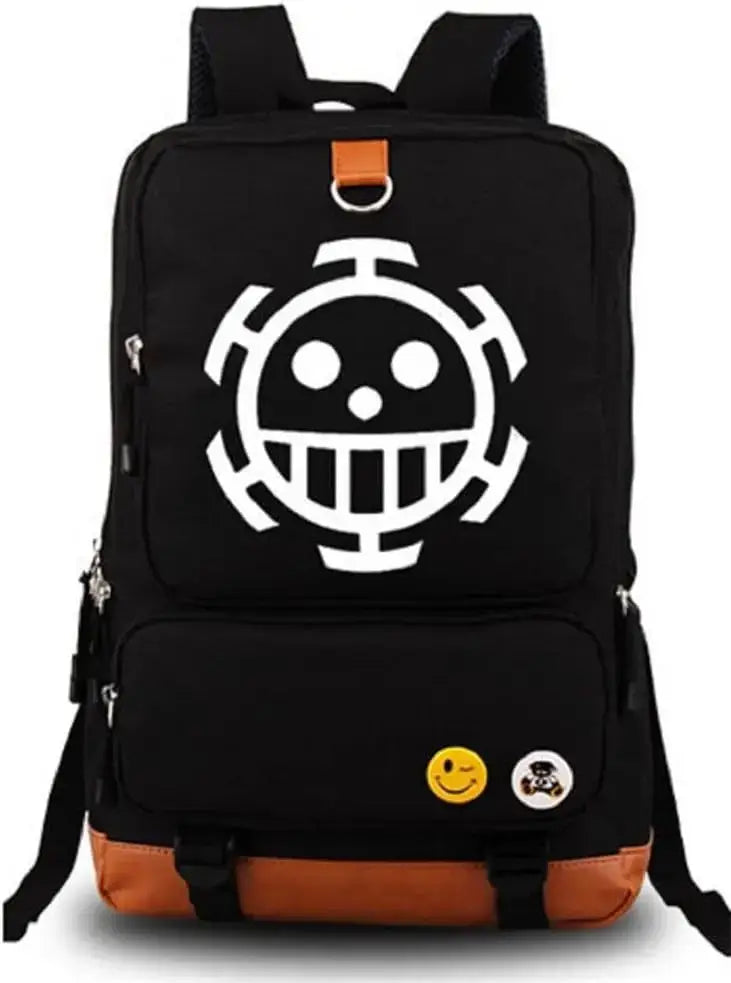 A large, unisex One Piece Luffy Printed Unisex Backpack suitable for school and travel, with compartments for a laptop and iPad.