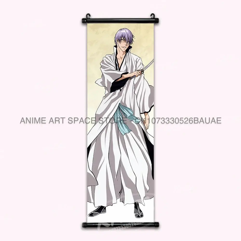 High-quality Bleach Anime Posters Japanese hanging scroll featuring Kurosaki Ichigo and Kuchiki Rukia printed on durable canvas for home decor.