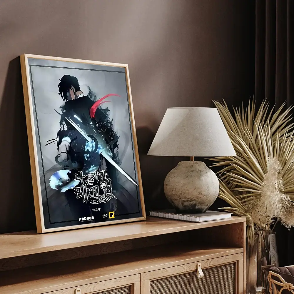 A vintage-style Solo Leveling Sticky Poster printed on whitepaper, featuring Sung Jinwoo and the Shadow Army with a DIY self-adhesive backing.