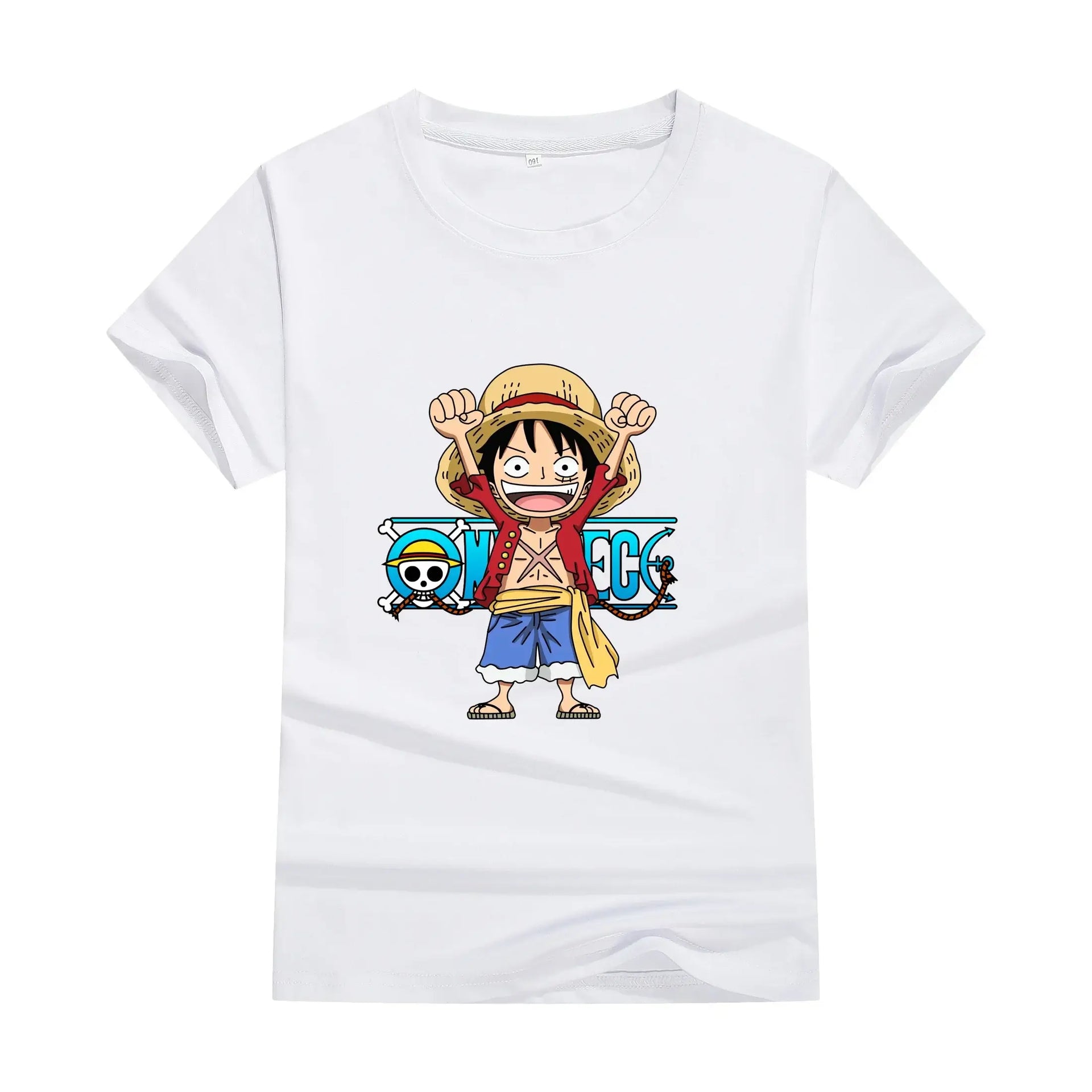 A cute unisex One Piece Anime Cotton T-shirt with a cartoon print, ideal as a summer fashion gift for boys and women.