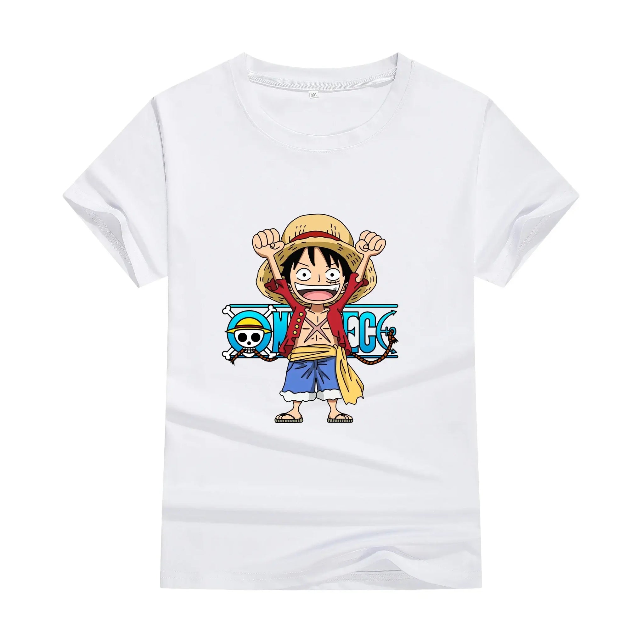 A cute unisex One Piece Anime Cotton T-shirt with a cartoon print, ideal as a summer fashion gift for boys and women.