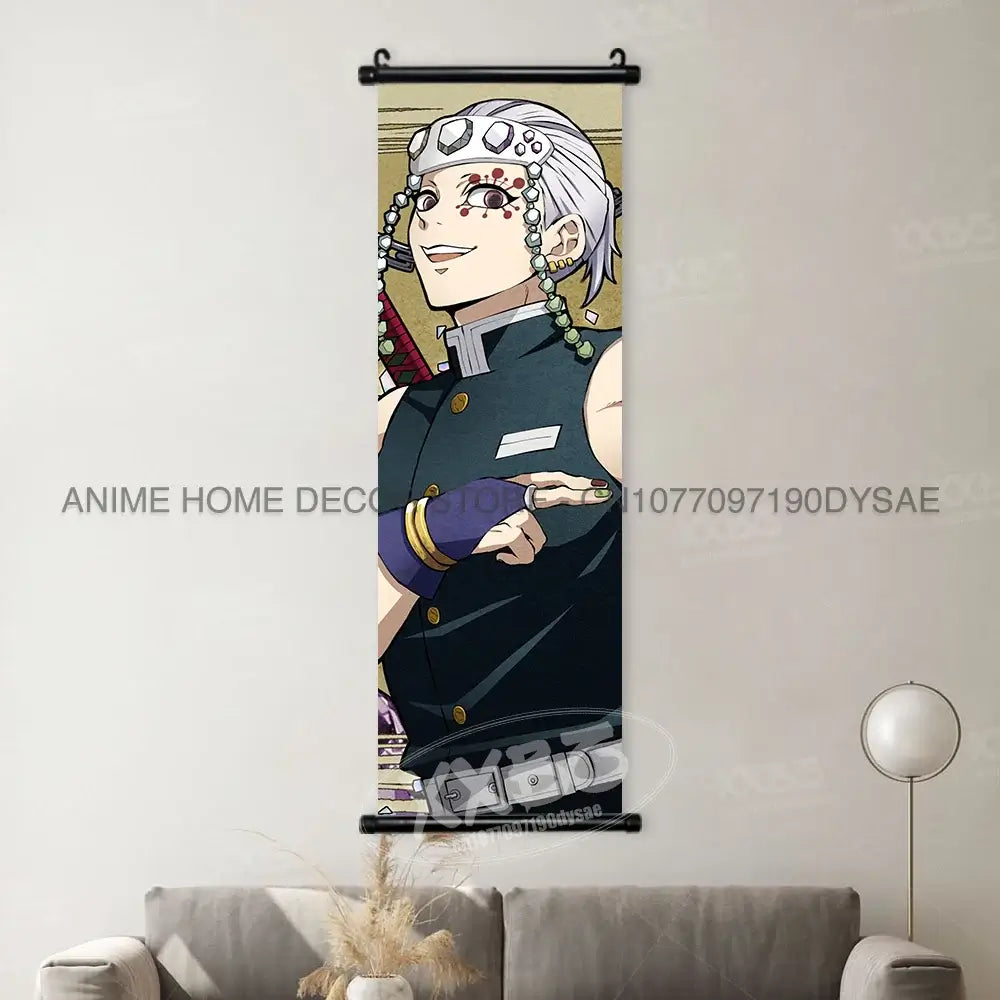 High-quality Demon Slayer Posters wall art scrolls featuring Hashira Kanroji Mitsuri, Iguro Obanai, and Tokitou Muichirou for home decor.