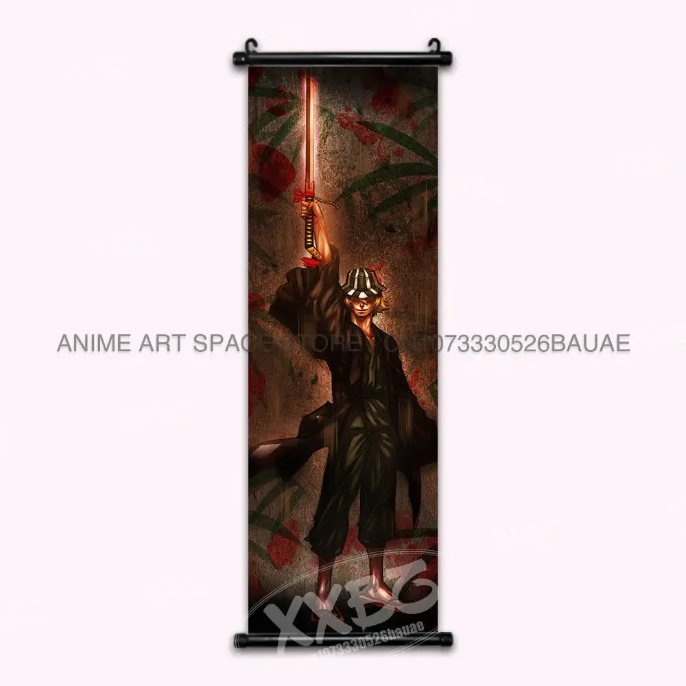 High-quality Bleach Anime Posters Japanese hanging scroll featuring Kurosaki Ichigo and Kuchiki Rukia printed on durable canvas for home decor.