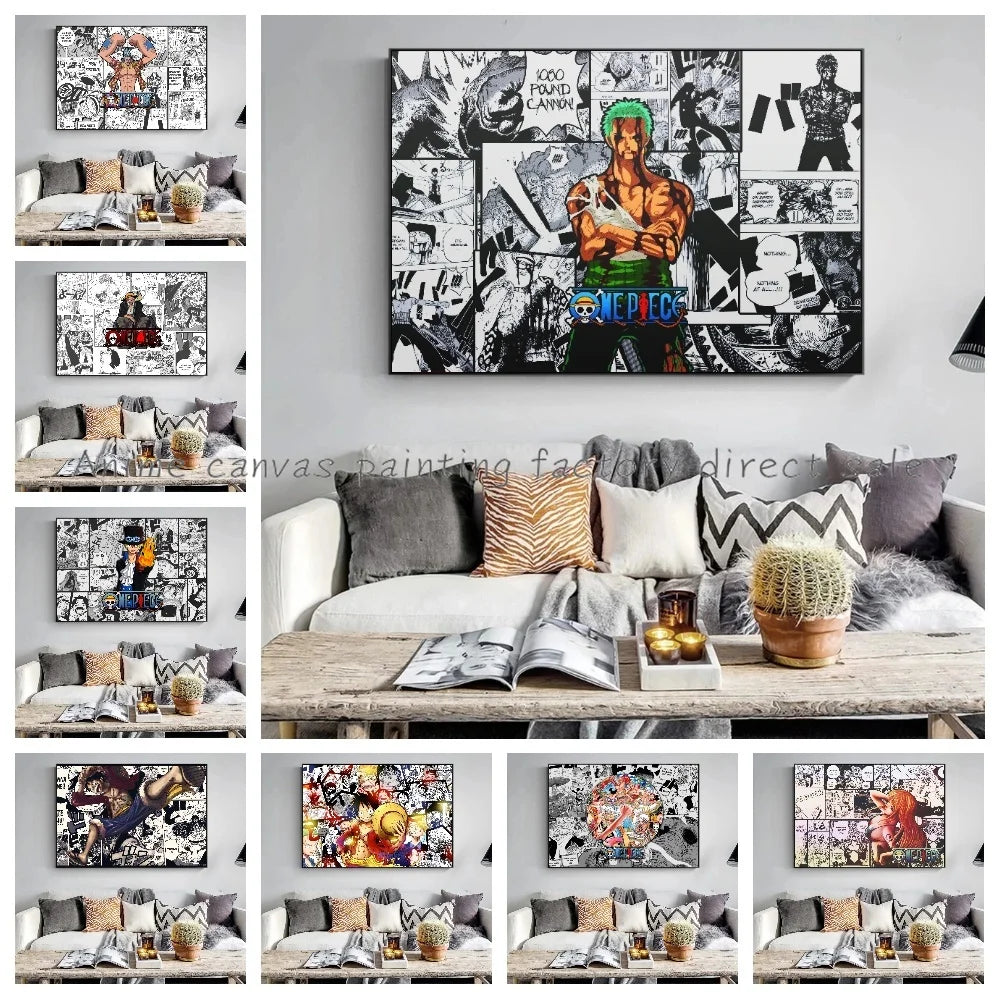 A high-definition One Piece Luffy Zoro Poster printed on canvas, displaying the anime characters Monkey D. Luffy and Roronoa Zoro for wall decoration.