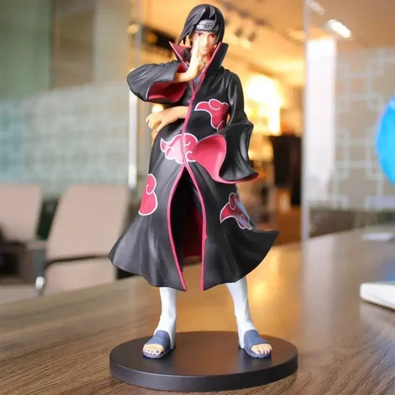 A high-quality Uchiha Itachi Action Figure from Naruto Shippuden, featuring the Akatsuki Organization cloak and GK PVC dress-up design elements.