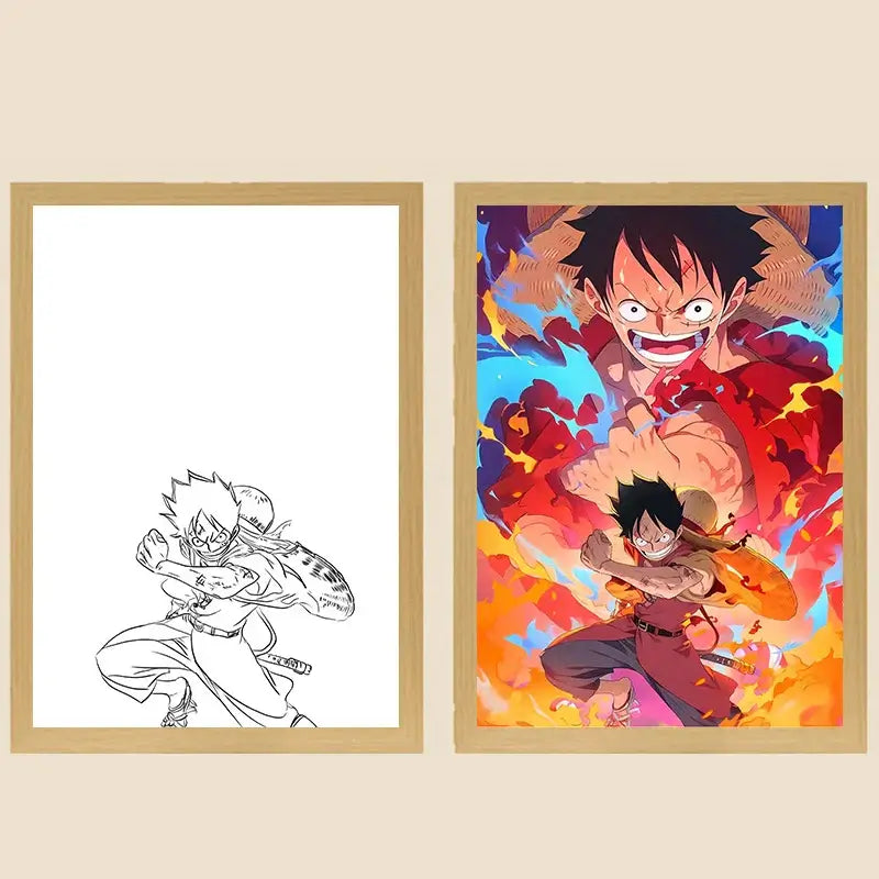 A creative One Piece Photo Frame Night Light displaying anime characters Luffy and Zoro, serving as a bedside decoration painting.