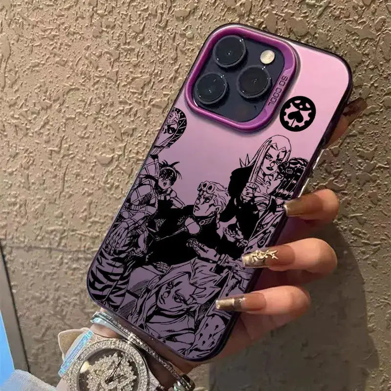 A JoJo's Bizarre Adventure Phone Case with colorful characters, designed for shockproof protection of iPhone 16e.