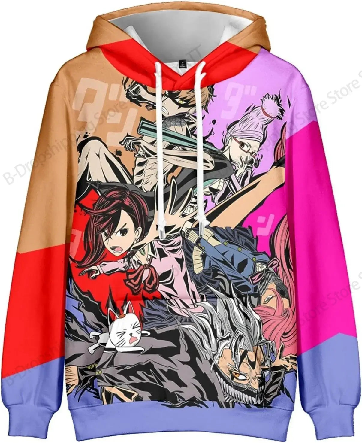An oversized Anime Dandadan 3d Print Hoodie with a long sleeve design, suitable as a graphic coat or costume for men, women, and boys.