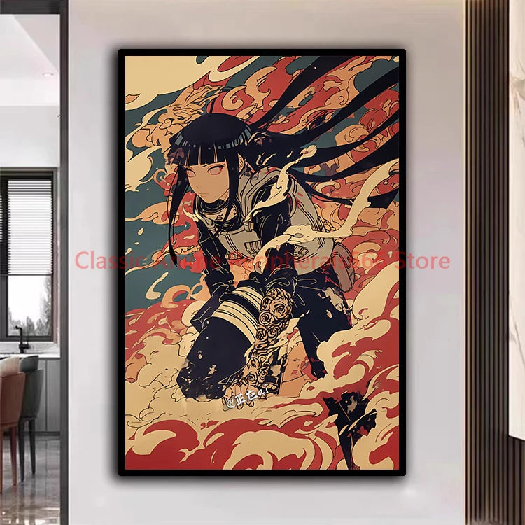 A traditional Ukiyo-e style Naruto Poster canvas painting featuring Akatsuki members Itachi and Sasuke for aesthetic home decor.