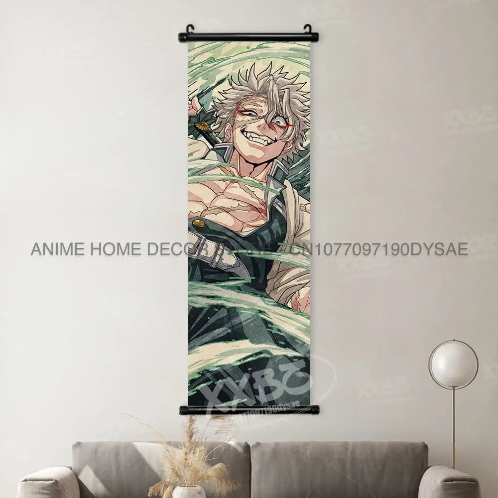High-quality Demon Slayer Posters wall art scrolls featuring Hashira Kanroji Mitsuri, Iguro Obanai, and Tokitou Muichirou for home decor.