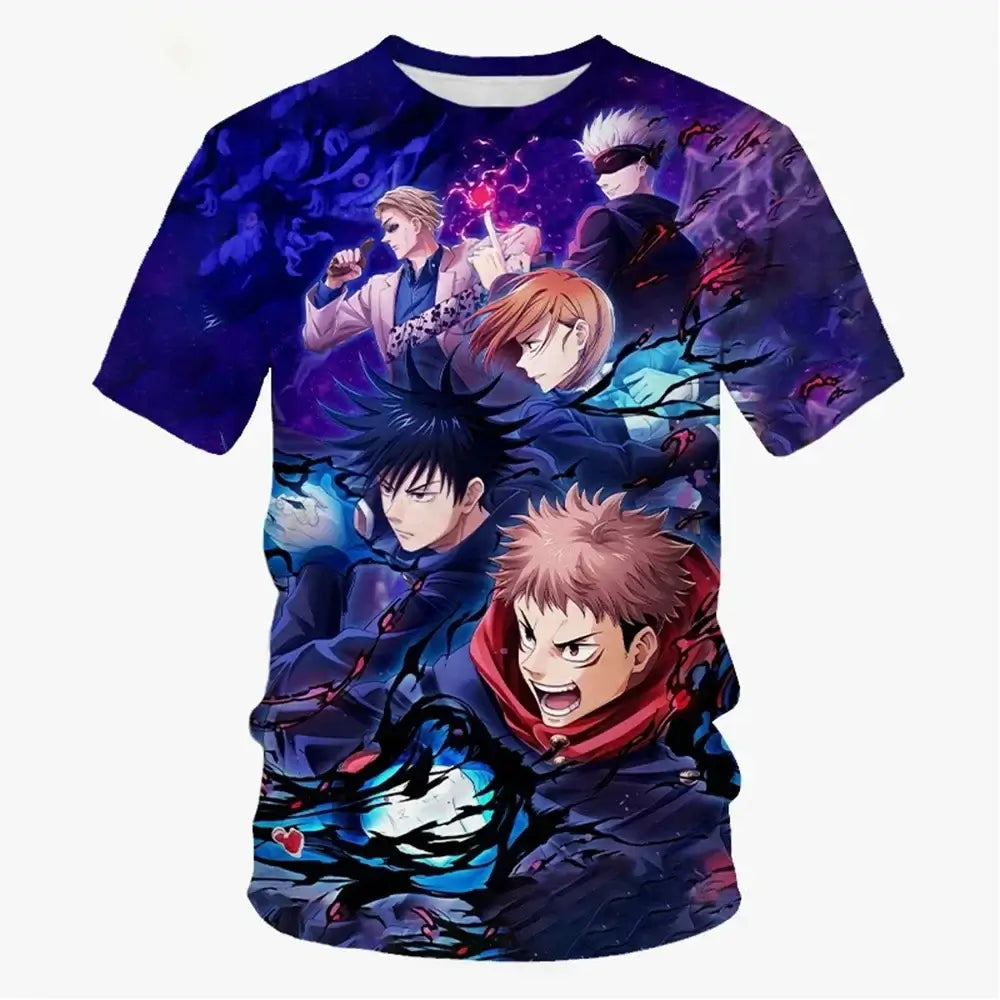A collection of Fashion Trend Anime 3D Print T-Shirts for summer, featuring oversized streetwear styles for men, women, and kids.