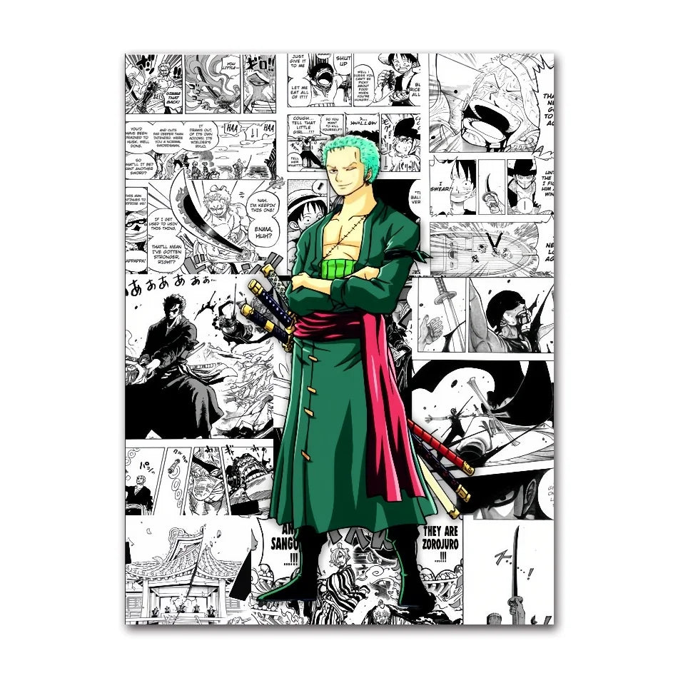 A classic cartoon style One Piece Luffy Zoro Poster printed on high-definition canvas, perfect for decorating a living room, corridor, or child's bedroom.