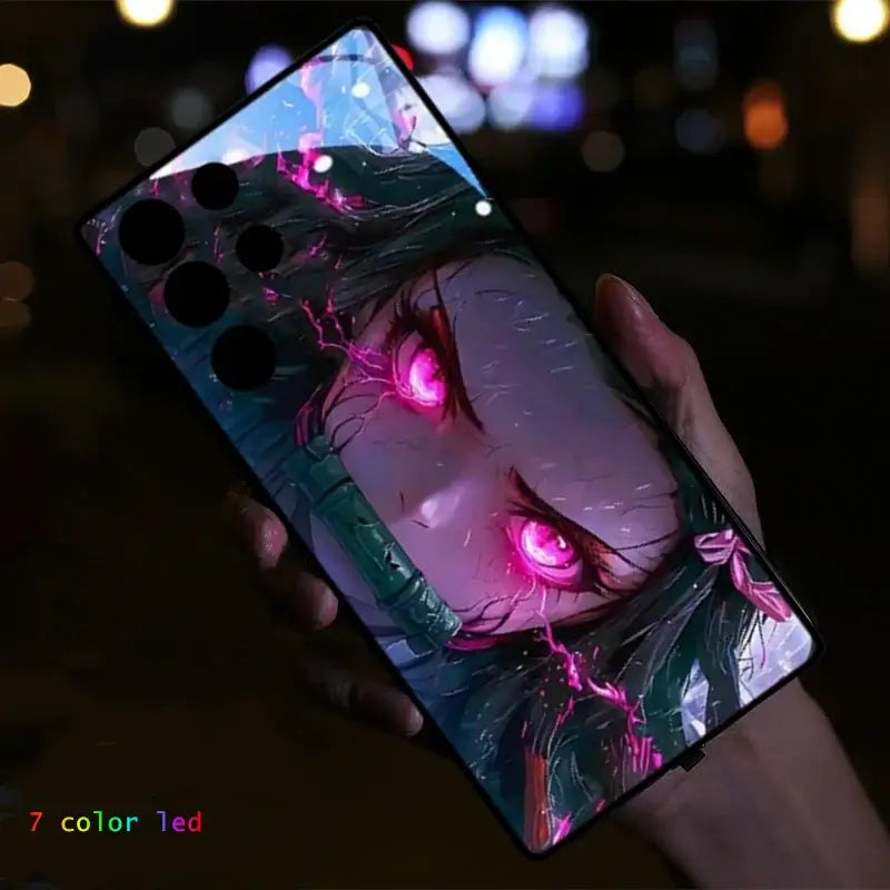 A Solo Leveling LED Phone Case for ZTE Nubia RedMagic featuring glowing Sung Jinwoo anime art that lights up.