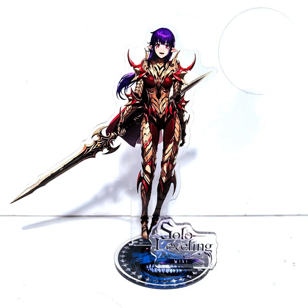 A high-definition 15cm Solo Leveling Acrylic Stand featuring Sung Jinwoo, Sung Jin Ah, and Yoo Jin Ho anime action figures for desk decoration.
