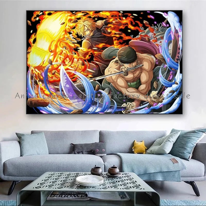 A high-quality Monkey D Luffy HD Poster printed on canvas, featuring Japanese anime art suitable for bar and home wall decoration.