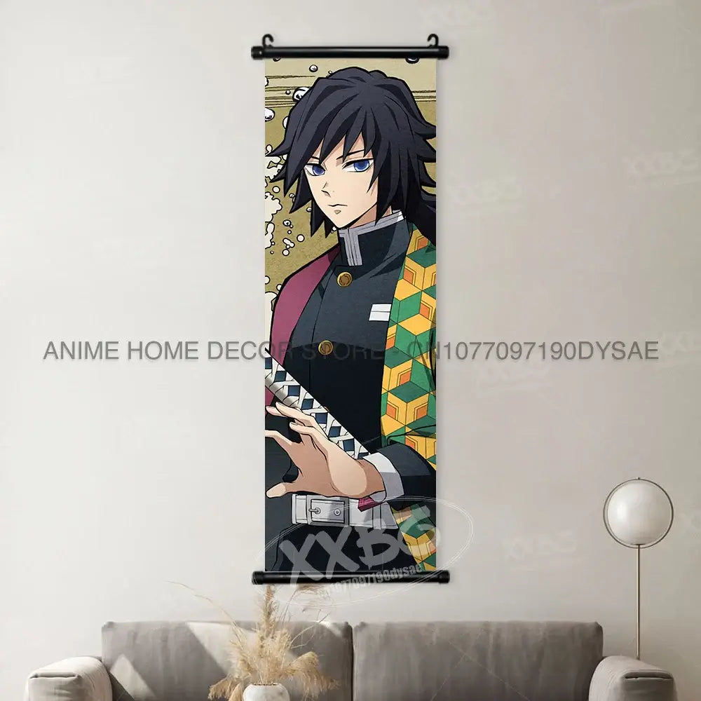 High-quality Demon Slayer Posters wall art scrolls featuring Hashira Kanroji Mitsuri, Iguro Obanai, and Tokitou Muichirou for home decor.