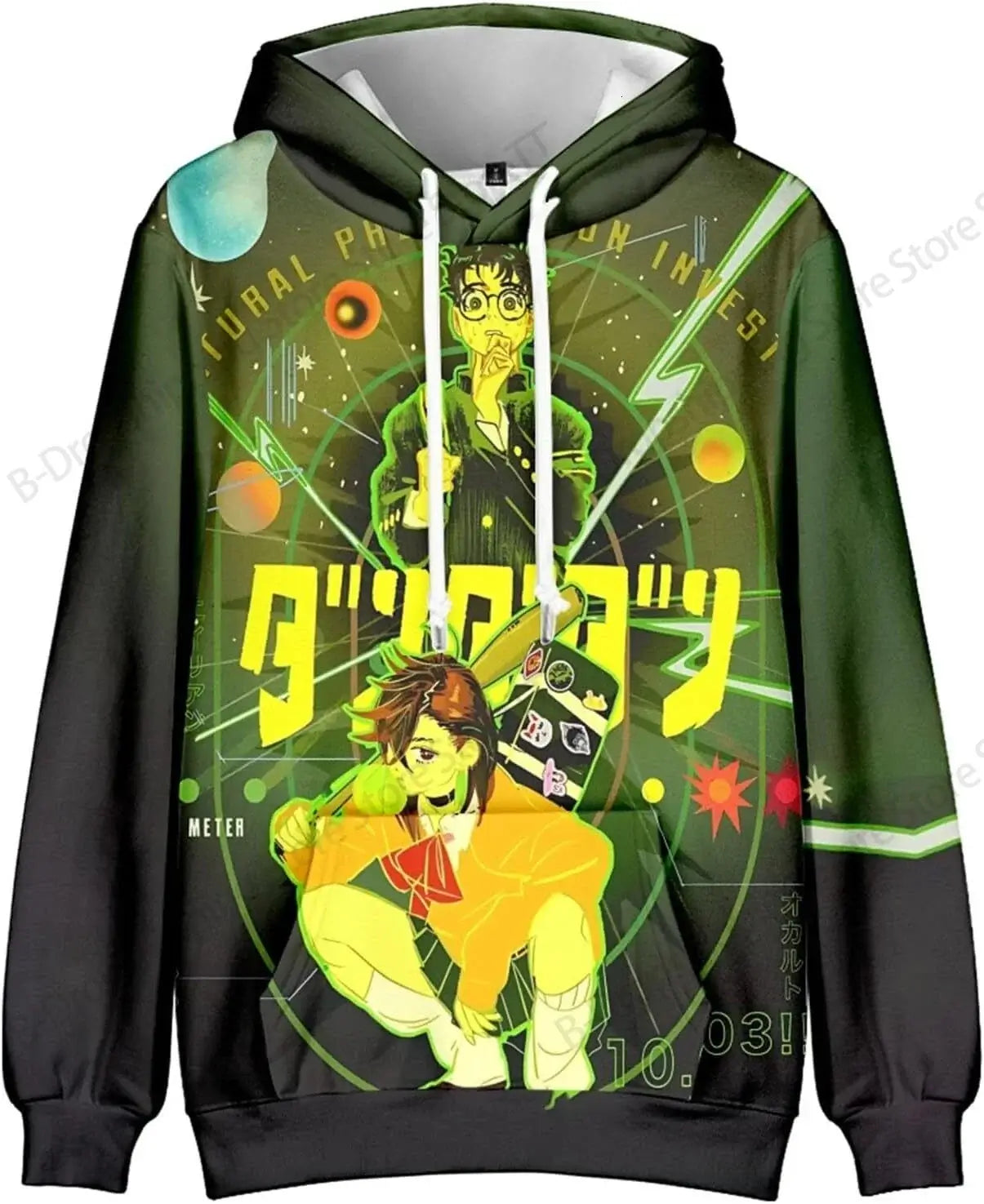 An oversized Anime Dandadan 3d Print Hoodie with a long sleeve design, suitable as a graphic coat or costume for men, women, and boys.