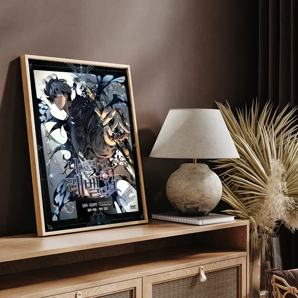 A vintage-style Solo Leveling Sticky Poster printed on whitepaper, featuring Sung Jinwoo and the Shadow Army with a DIY self-adhesive backing.