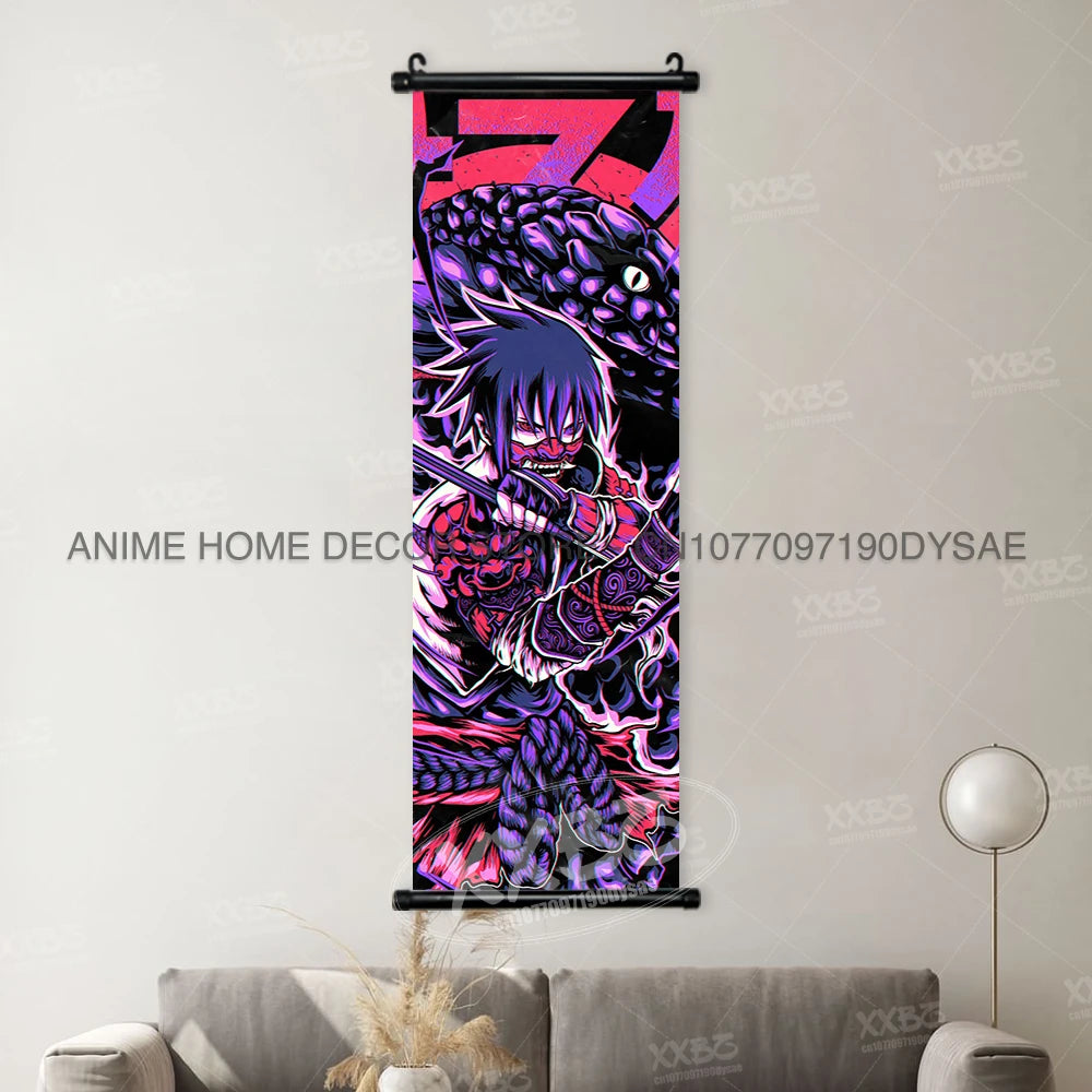High-definition Naruto Posters hanging scroll featuring Uzumaki Naruto, Uchiha Sasuke, and Madara for anime home wall decoration.