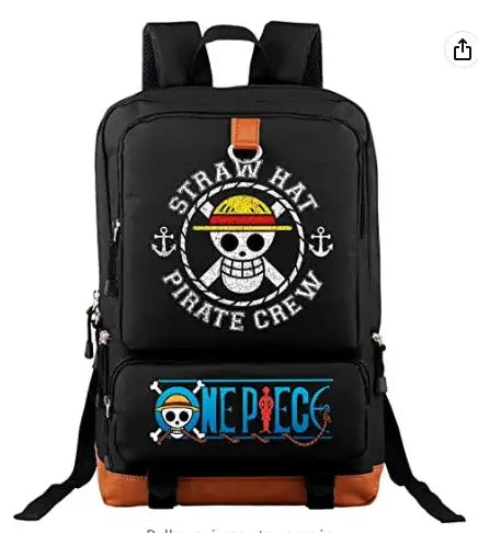 A large, unisex One Piece Luffy Printed Unisex Backpack suitable for school and travel, with compartments for a laptop and iPad.