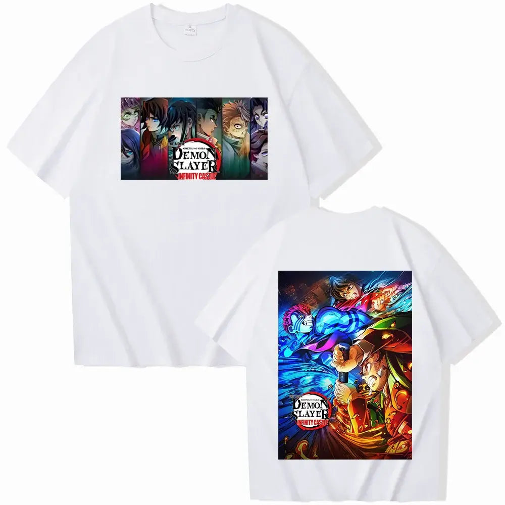 A unisex Anime Demon Slayer Infinity Castle T-Shirt in a Harajuku crewneck style, perfect as a fan gift.