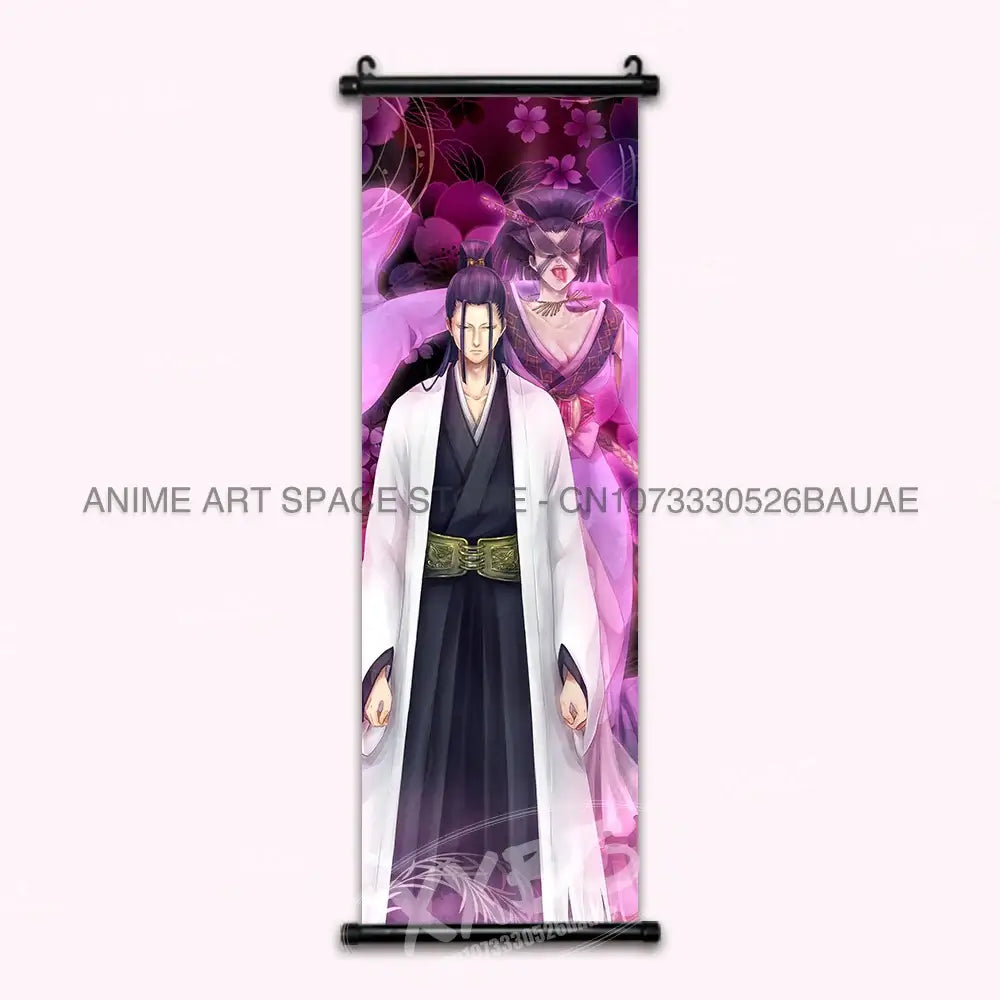 High-quality Bleach Anime Posters Japanese hanging scroll featuring Kurosaki Ichigo and Kuchiki Rukia printed on durable canvas for home decor.