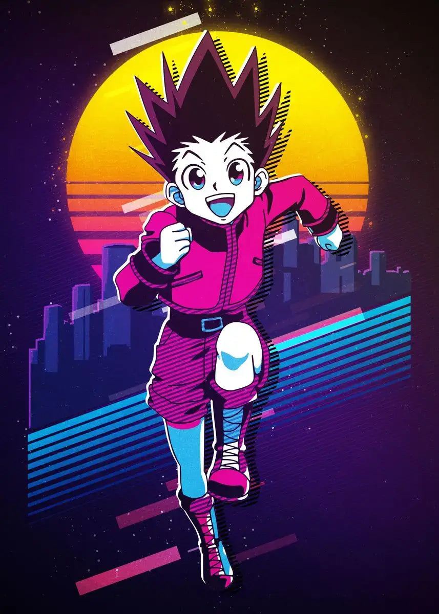 A retro style Hunter x Hunter Anime Poster printed on high-quality canvas featuring Gon and Killua, ideal for home decor and kids' bedrooms.
