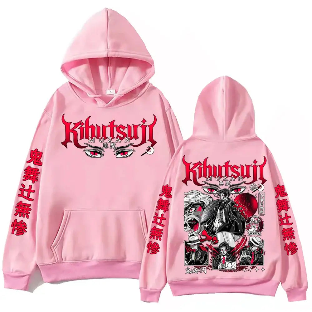 A Harajuku hip hop Anime Demon Slayer Muzan Kibutsuji Hoodie, designed as a pullover tops sweatshirt gift.